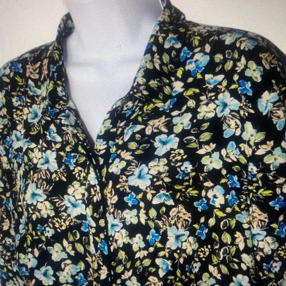 J JILL Floral tunic Blouse Black Layered Tiered Button Up and Long Sleeve S XL - Picture 2 of 10